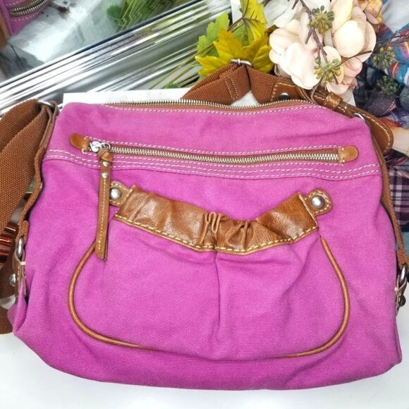 Fossil Purple and Brown Adjustable Canvas Utility Bag - Picture 1 of 12